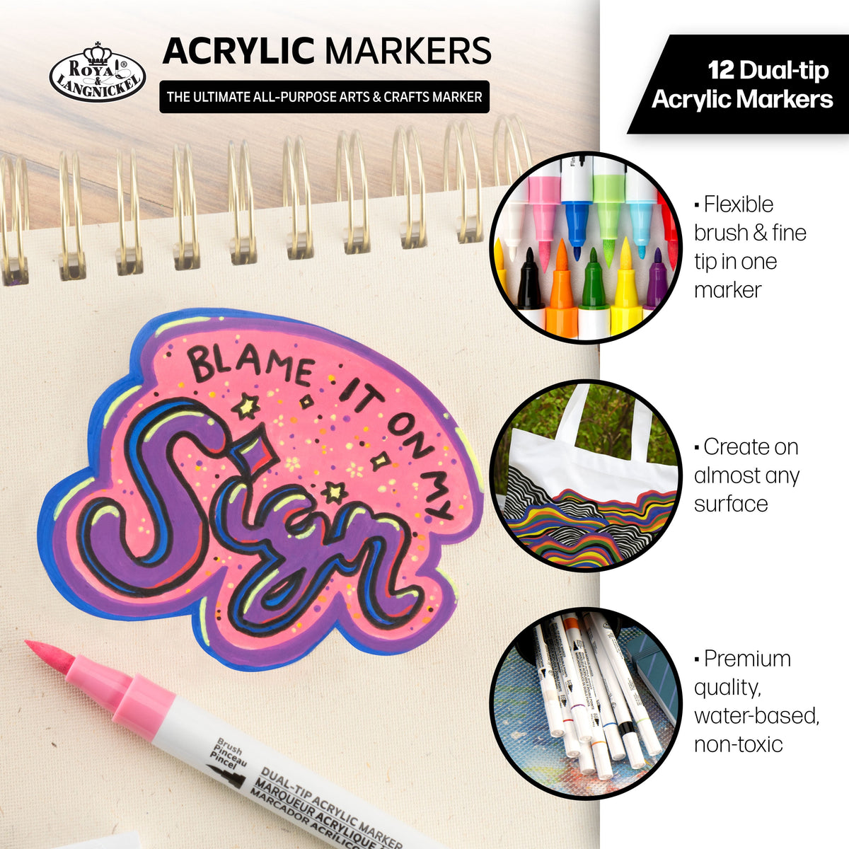 - 12Pc Dual Tip Acrylic Paint Marker Set, Primary and Neon Colors