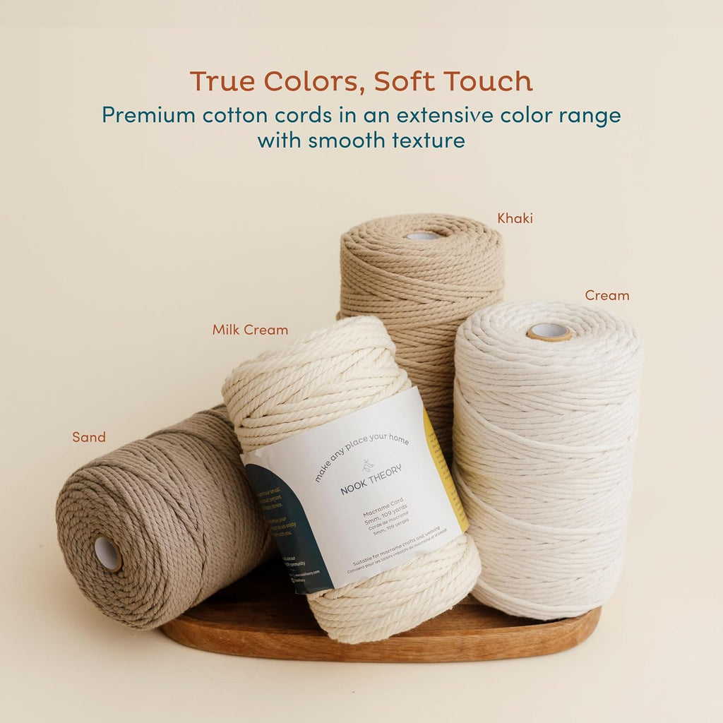 2 Pack Macrame Cord - 3Mm 220 Yards Cotton Rope, 4Mm 5Mm Yarn, String for Crafts, Perfect for Macrame Wall Hanging and Boho Decorations (Milkcream)