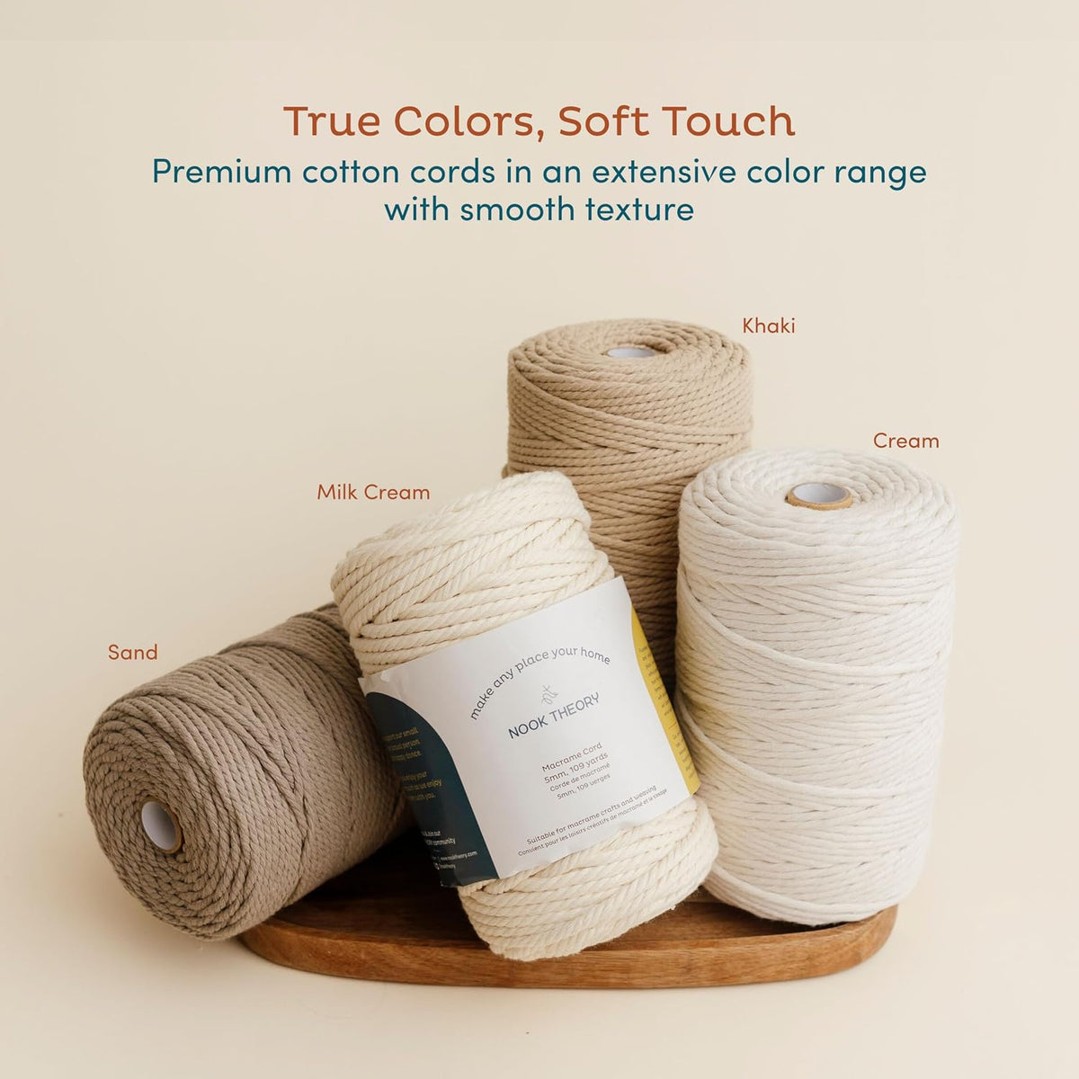 2 Pack Macrame Cord - 3Mm 220 Yards Cotton Rope, 4Mm 5Mm Yarn, String for Crafts, Perfect for Macrame Wall Hanging and Boho Decorations (Milkcream)