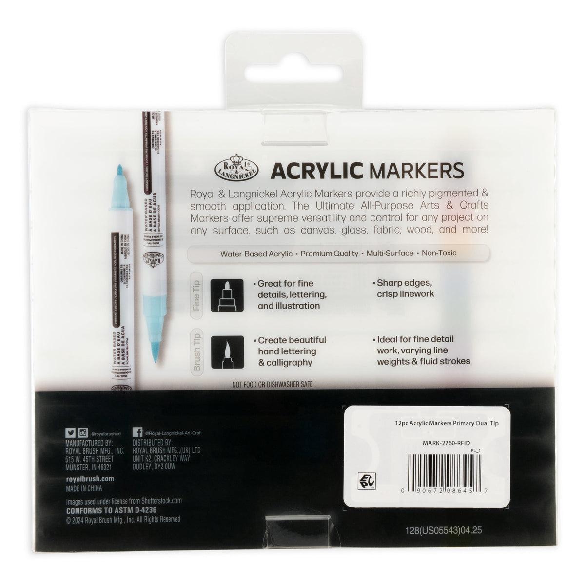 - 12Pc Dual Tip Acrylic Paint Marker Set, Primary and Neon Colors