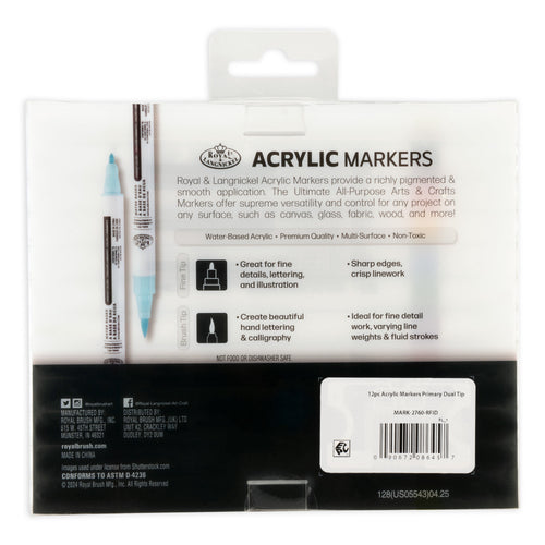 - 12Pc Dual Tip Acrylic Paint Marker Set, Primary and Neon Colors