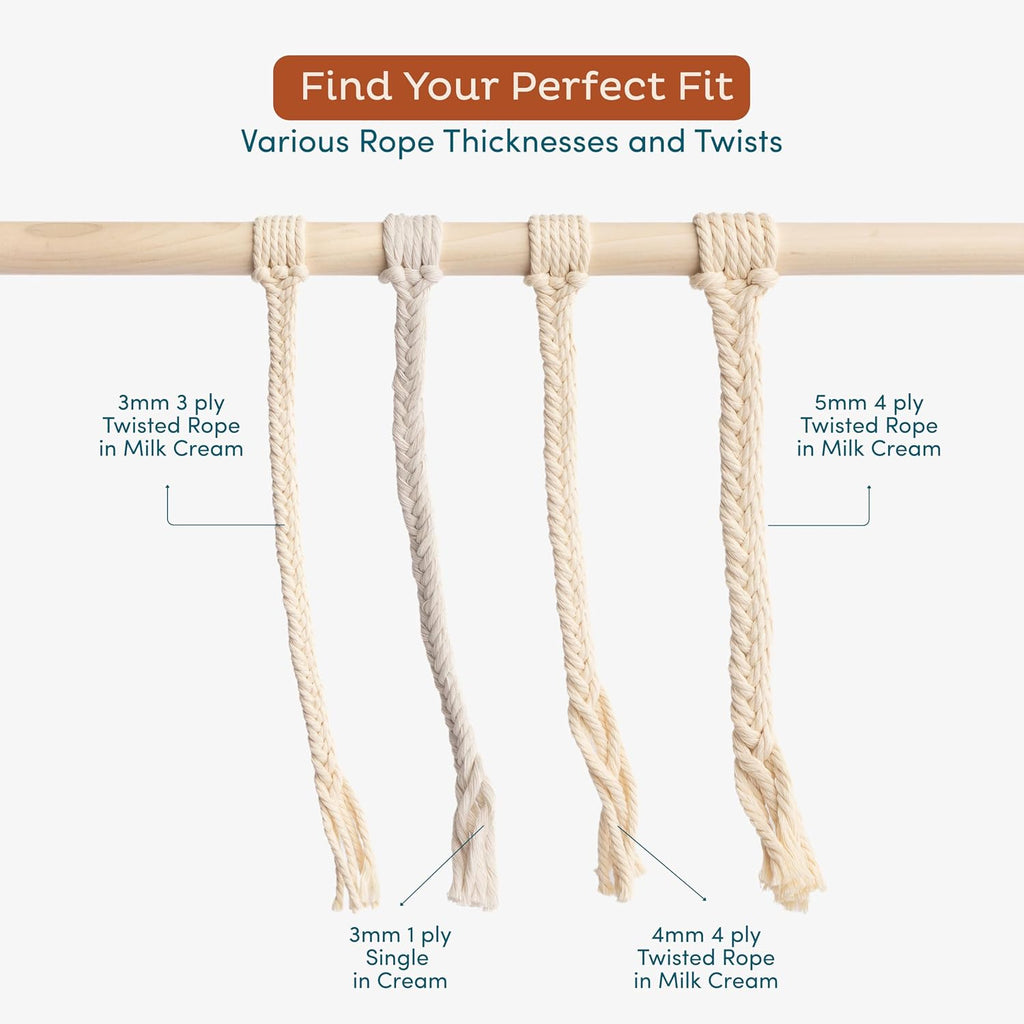 2 Pack Macrame Cord - 3Mm 220 Yards Cotton Rope, 4Mm 5Mm Yarn, String for Crafts, Perfect for Macrame Wall Hanging and Boho Decorations (Milkcream)