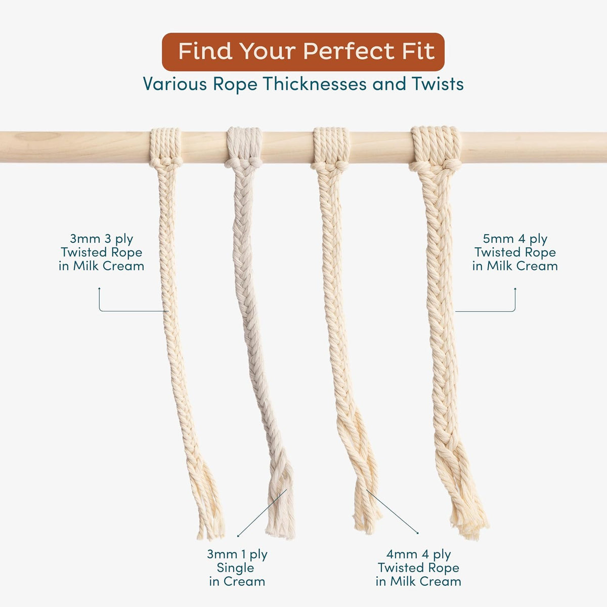 2 Pack Macrame Cord - 3Mm 220 Yards Cotton Rope, 4Mm 5Mm Yarn, String for Crafts, Perfect for Macrame Wall Hanging and Boho Decorations (Milkcream)