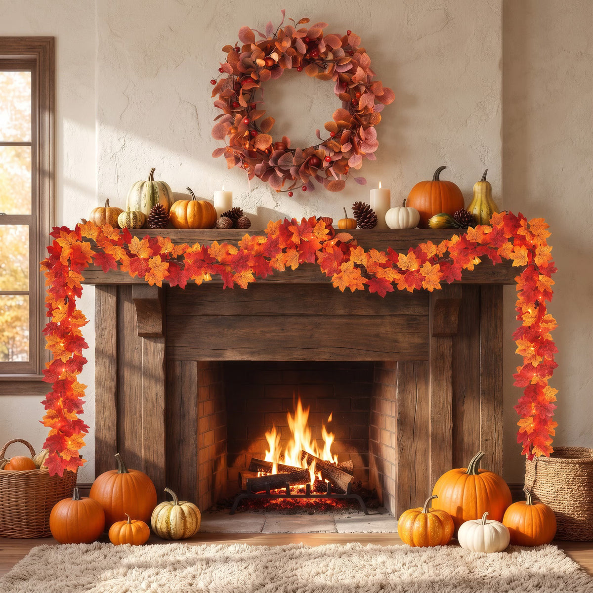 Fall Wreaths for Front Door, 22" Artificial Eucalyptus Leaves Autumn Wreaths Modern Farmhouse Fall Decoration for Home