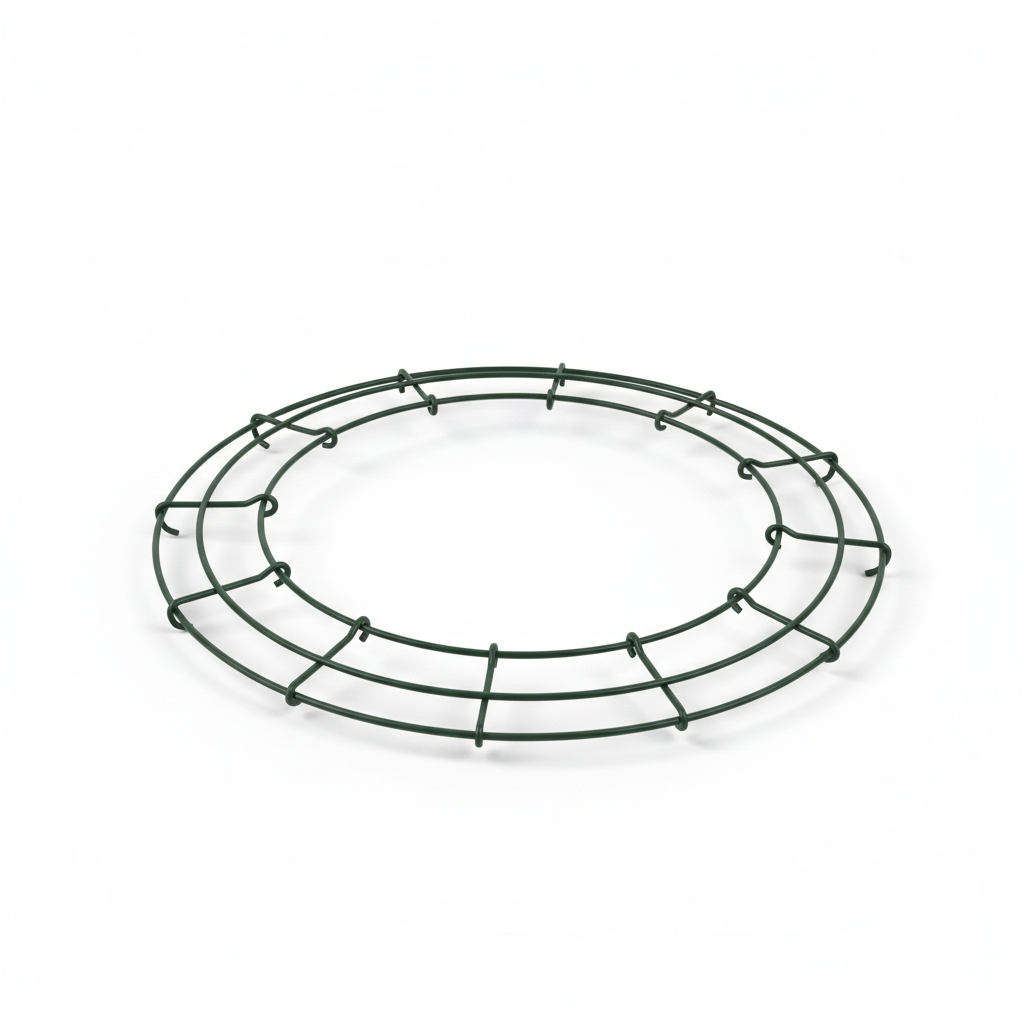 14-inch dark green metal wire wreath frame on white background