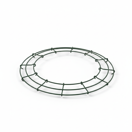 14-inch dark green metal wire wreath frame on white background